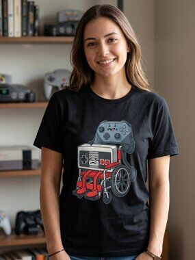 Retro Gamer Old Controller In Wheelchair Tee Unisex